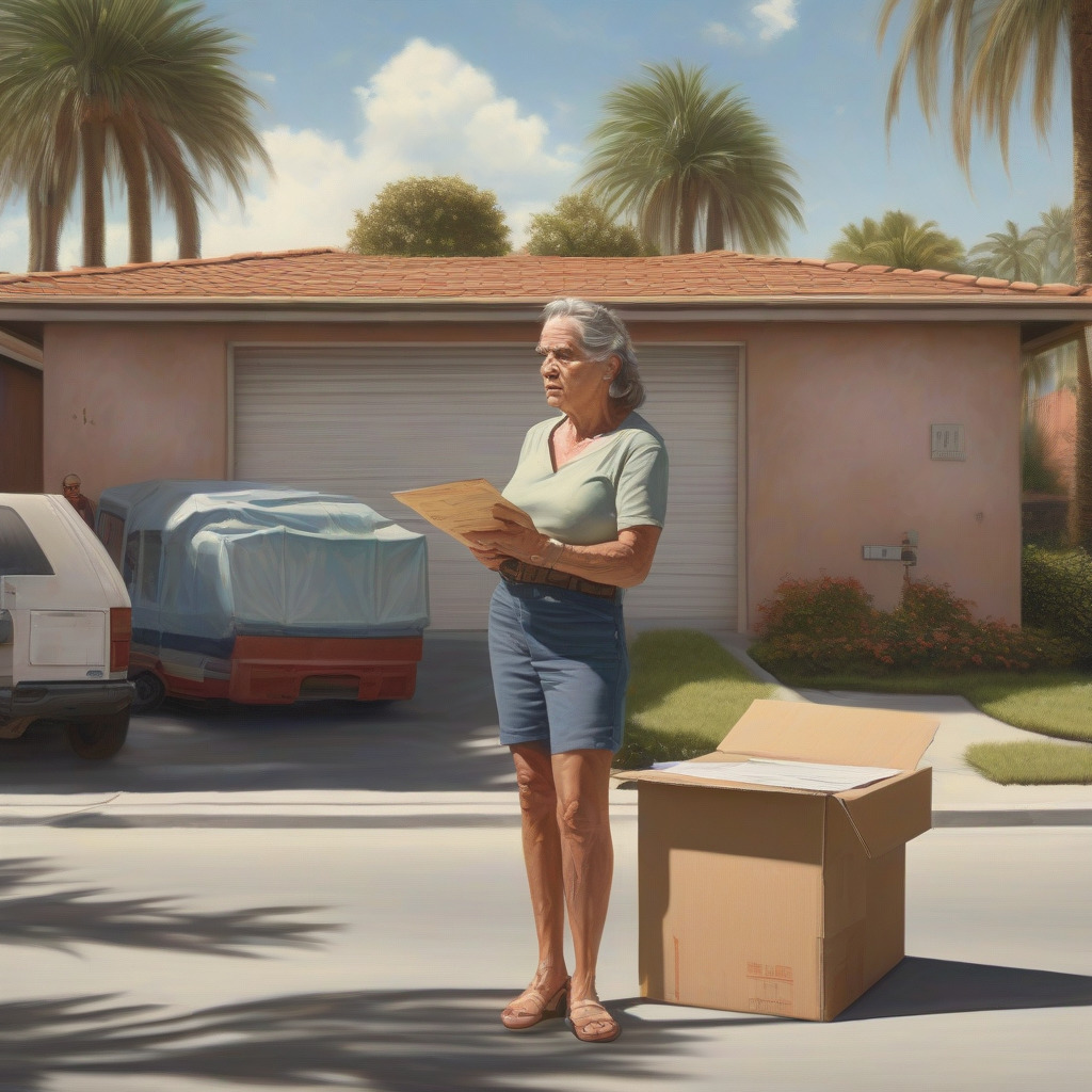 Moving crew loading household furniture into a licensed truck outside an Orlando residential home