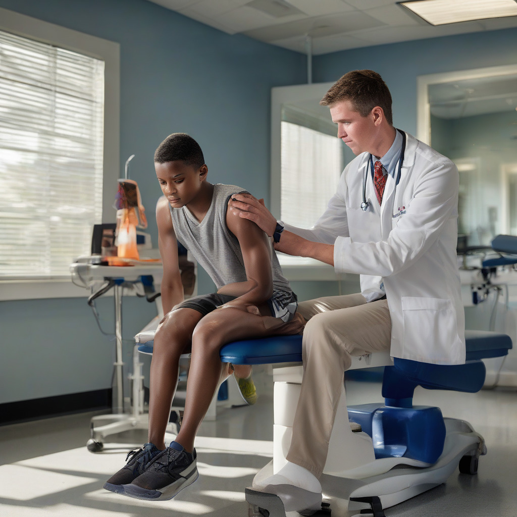Sports physical examination with student athlete and physician at Orlando clinic