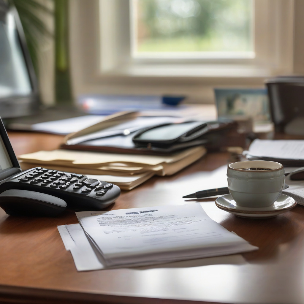 Estate planning documents, calculator, and reading glasses on desk with Florida statutes reference